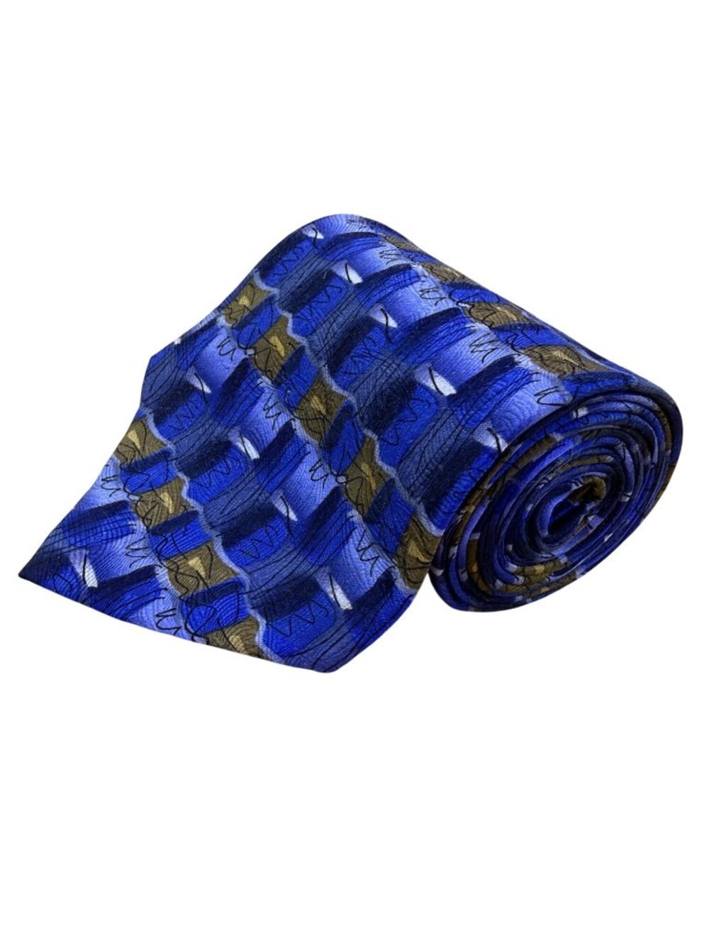 J. Garcia Mens Blue 100% Silk Geometric Pattern Necktie